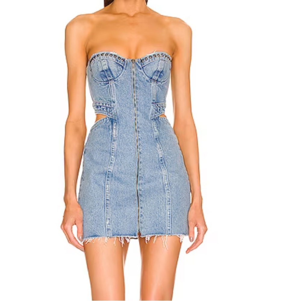 Dundas X Revolve Denim studded mini dress XS